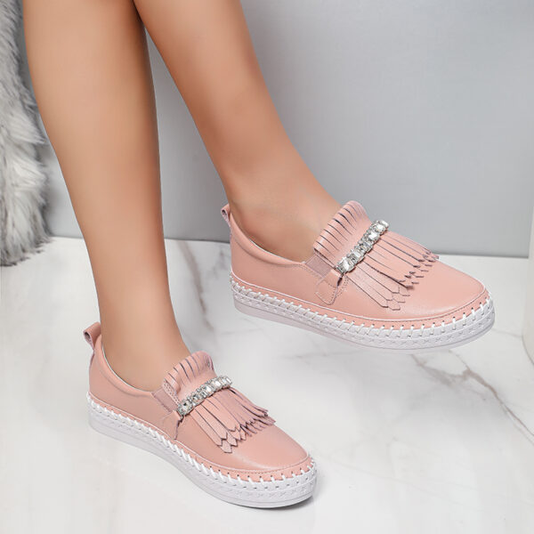 Blush Fringe Detail Leather Loafer - Image 2