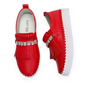 Red Fringe Detail Leather Loafer