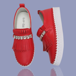 Red Fringe Detail Leather Loafer