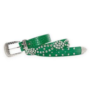Green Crystal PU Leather Belt