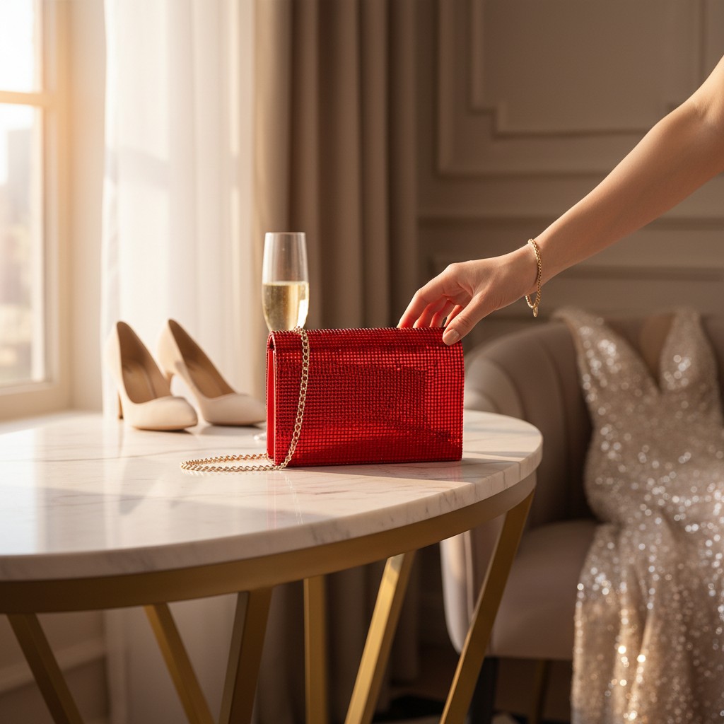 Red Fold Over Disco Clutch - Image 3