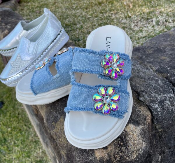 Kids Denim Sandals with Daisy - Image 3