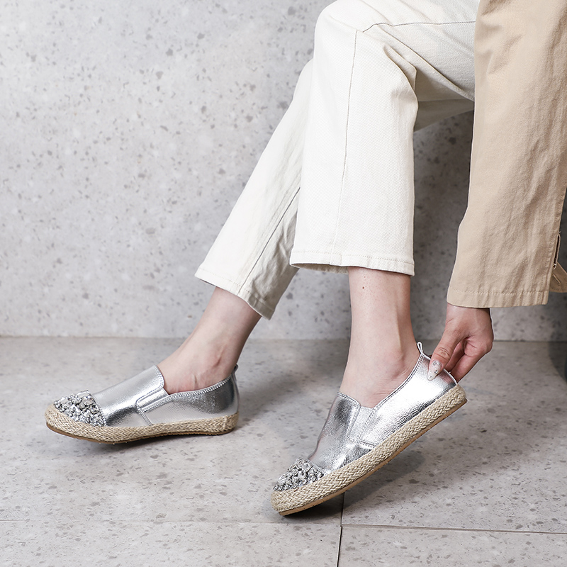 Jewelled Leather Espadrille Silver - Image 2