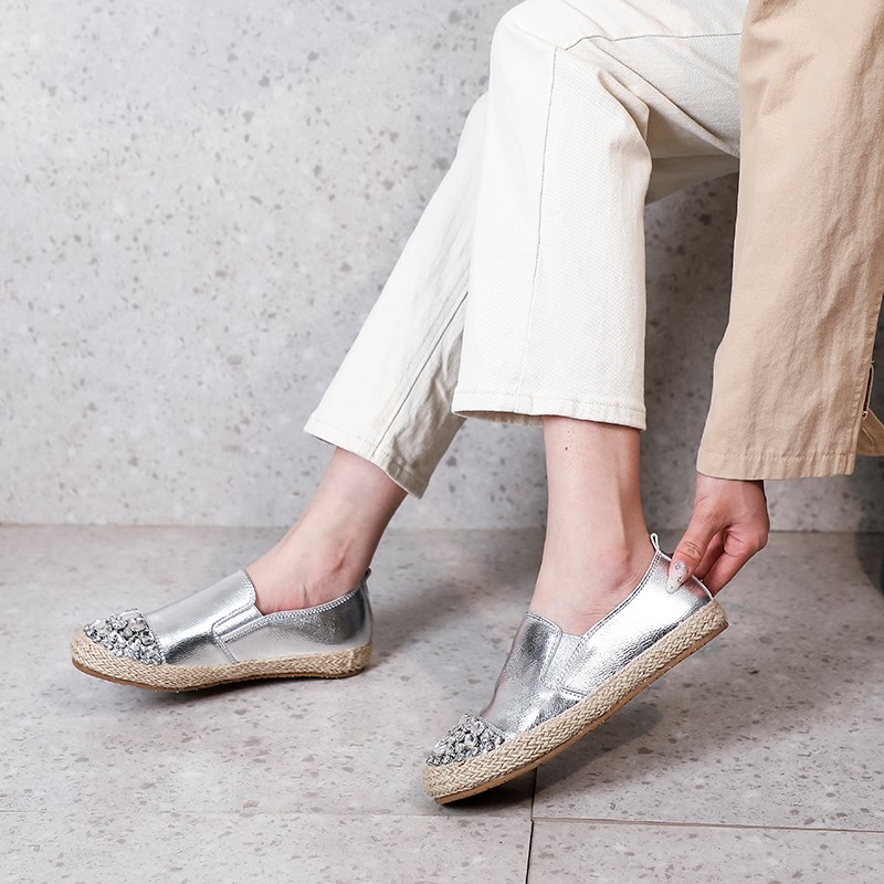 Jewelled Leather Espadrille Silver - Image 3