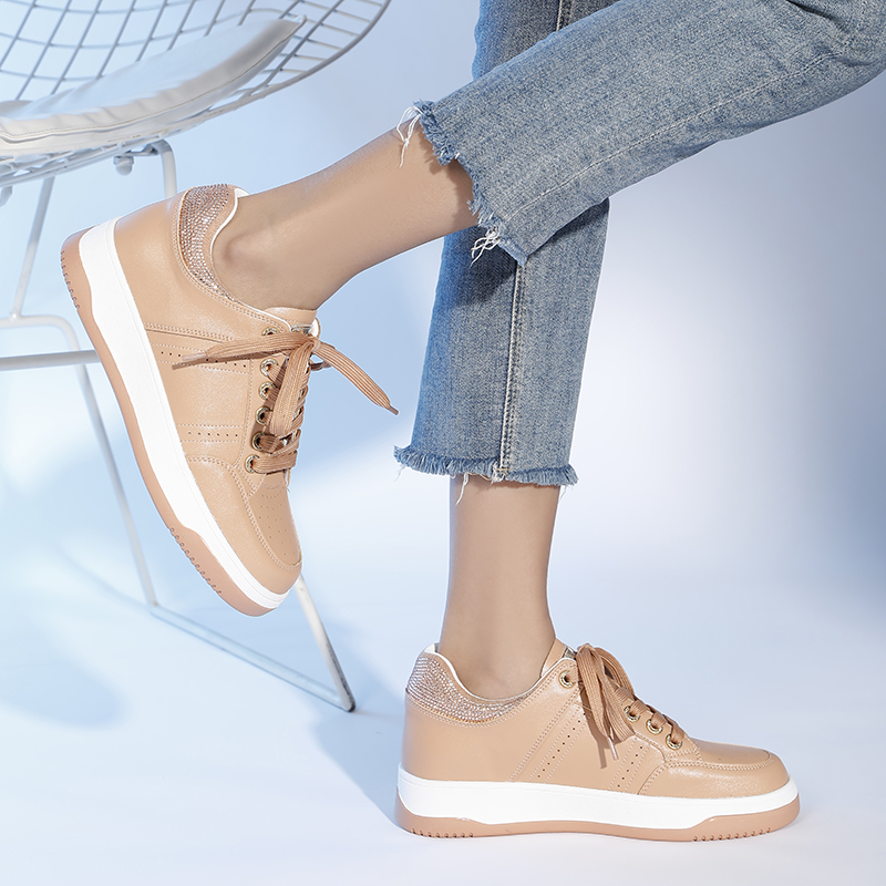 Latte Casual Leather Bling Heel Runner - Image 2