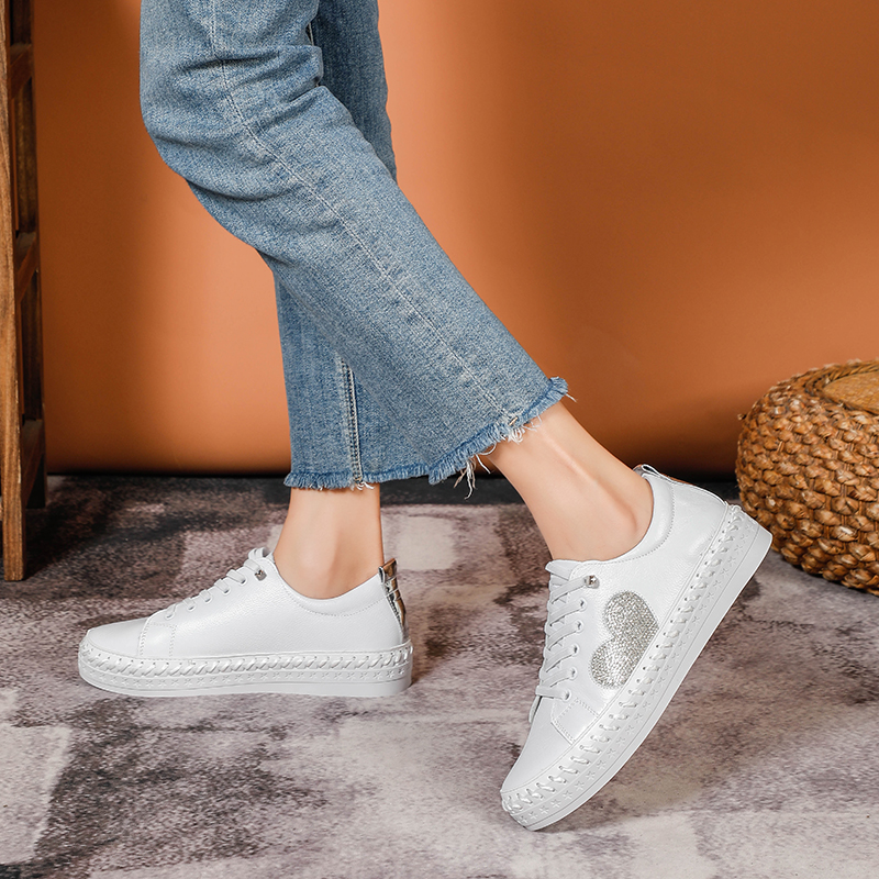 White/Silver Embellished Heart Sneakers - Image 6