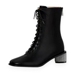 Leather Boots with Bling Heel Black