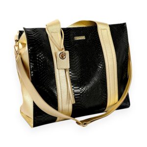 Black Luxe Croc Printed and Gold Metallic Straps Tote