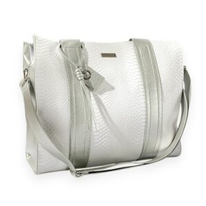 White Luxe Croc Printed and Silver Metallic Straps Tote