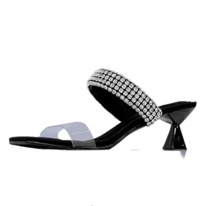 Evening Bling Double Strap Heels Black