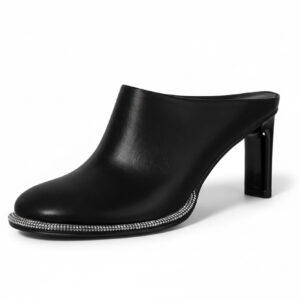 Crystal Sole Leather Mules Black