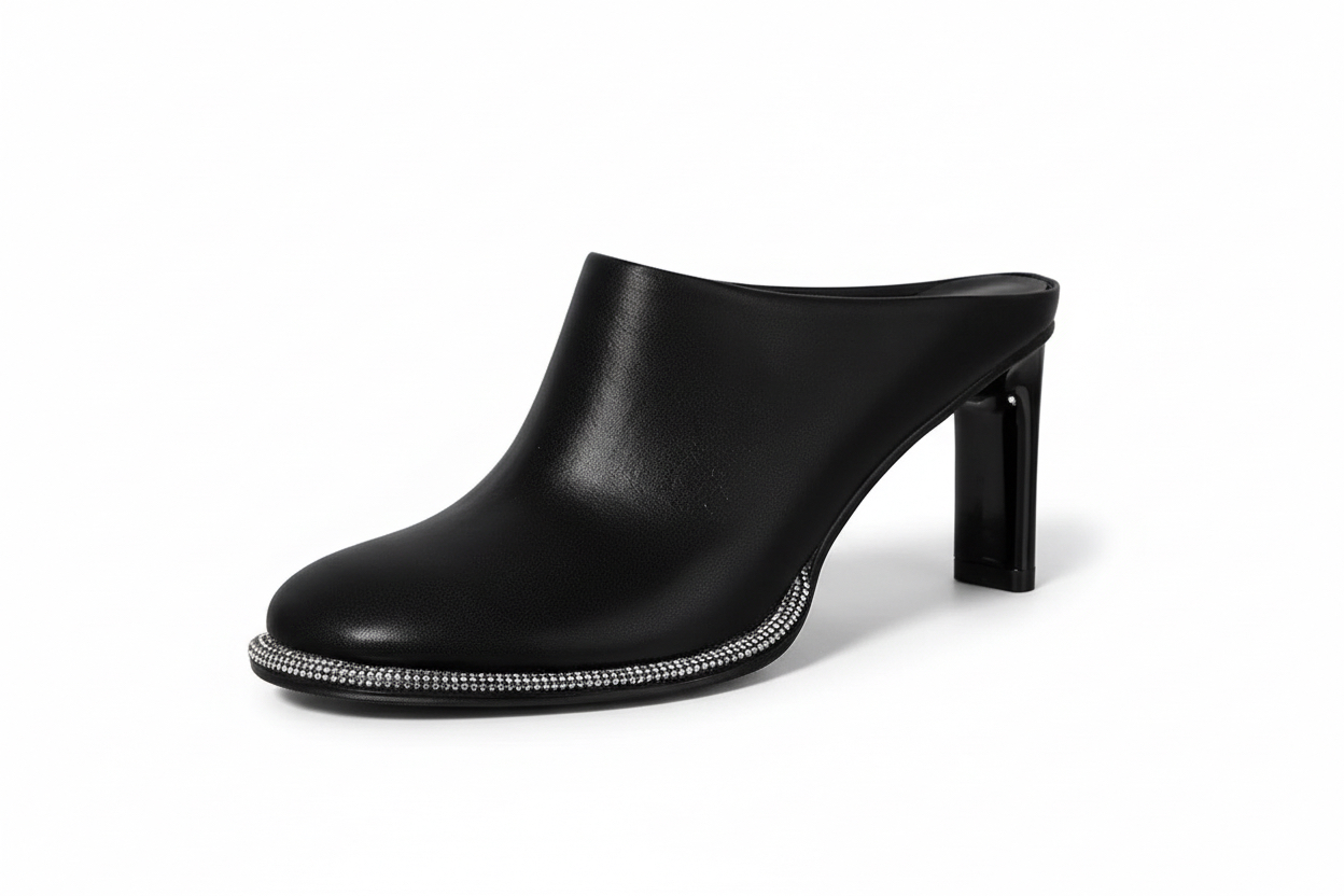 Crystal Sole Leather Mules Black