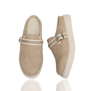 Latte Bling Cross Strap Comfort Mules