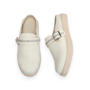 White Bling Cross Strap Comfort Mules