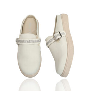 White Bling Cross Strap Comfort Mules