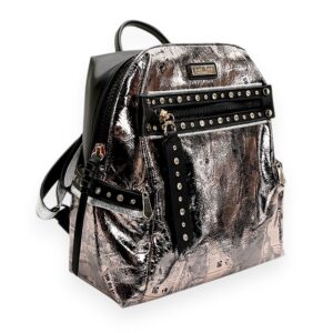 Gold Newspaper Print PU Leather Backpack