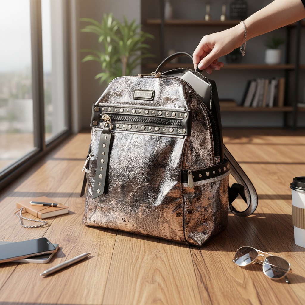 Gold Newspaper Print Backpack - Image 3