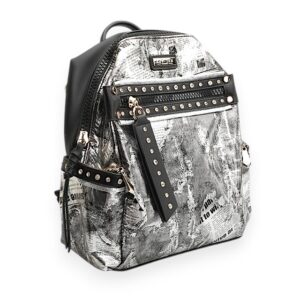 Silver Newspaper Print PU Leather Backpack