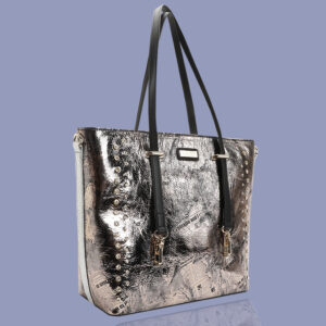 Gold Newspaper Print PU Leather Tote