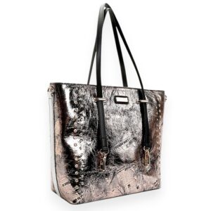 Gold Newspaper Print PU Leather Tote
