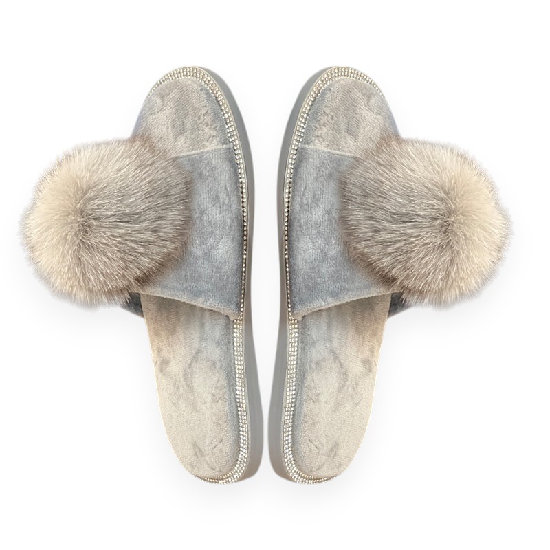 Pom-Pom Slippers Grey
