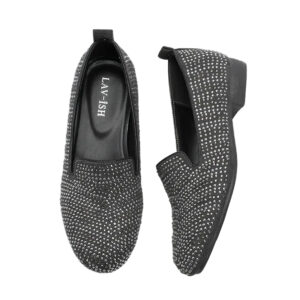 Queen Diamante Suede Slip On Grey Navy