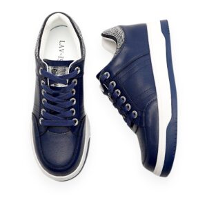 Navy Casual Leather Bling Heel Runner
