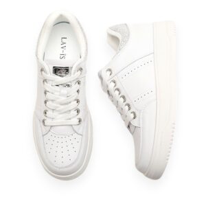 White Casual Leather Bling Heel Runner