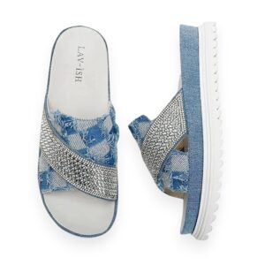 Denim PU Leather Slides