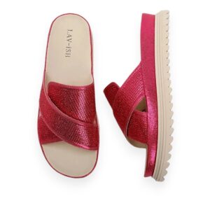 Fuchsia PU Leather Slides