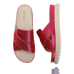 Fuchsia PU Leather Slides