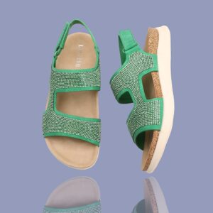 Green Camila Bedazzled Sandals