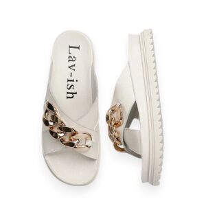 PU Crossover Slides Beige