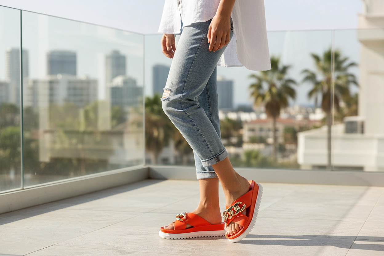 PU Crossover Slides Orange - Image 4