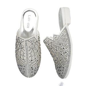 White Lasercut Rhinestone Sandals