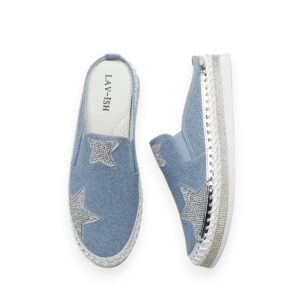 Light Denim Blue Slides with Bling Star