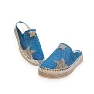 Blue Linen Woven Slides