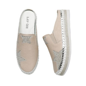 Leather Star Beige Slides