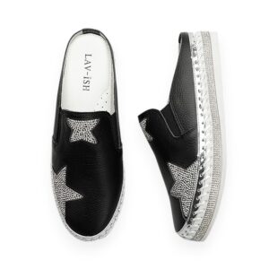 Leather Star Black Slides