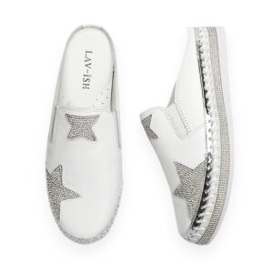 Leather Star White Slides