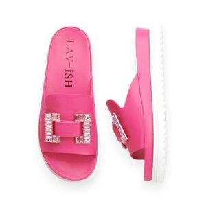 Chic Ornamental Slides Hot Pink