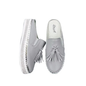 Leather Slides with Tassel Grey