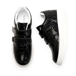 Black Croc Print PU Velcro Sneakers