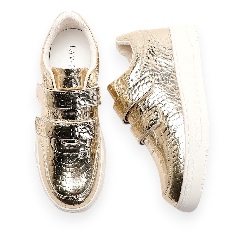 Gold Croc Print PU Velcro Sneakers