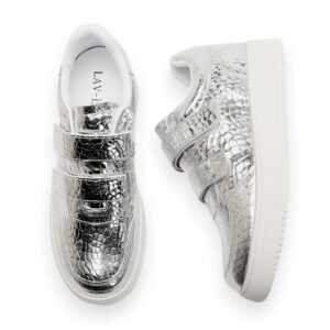 Silver Croc Print PU Velcro Sneakers