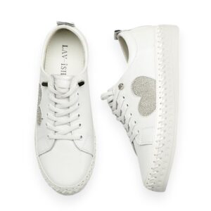 White/Silver Embellished Heart Sneakers