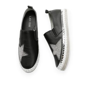 Leather Crystal Star Sneakers Black