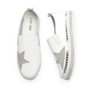 Leather Crystal Star Sneakers White