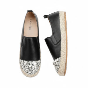 Jewelled Leather Espadrille Black