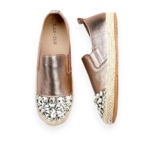 Jewelled Leather Espadrille Gold